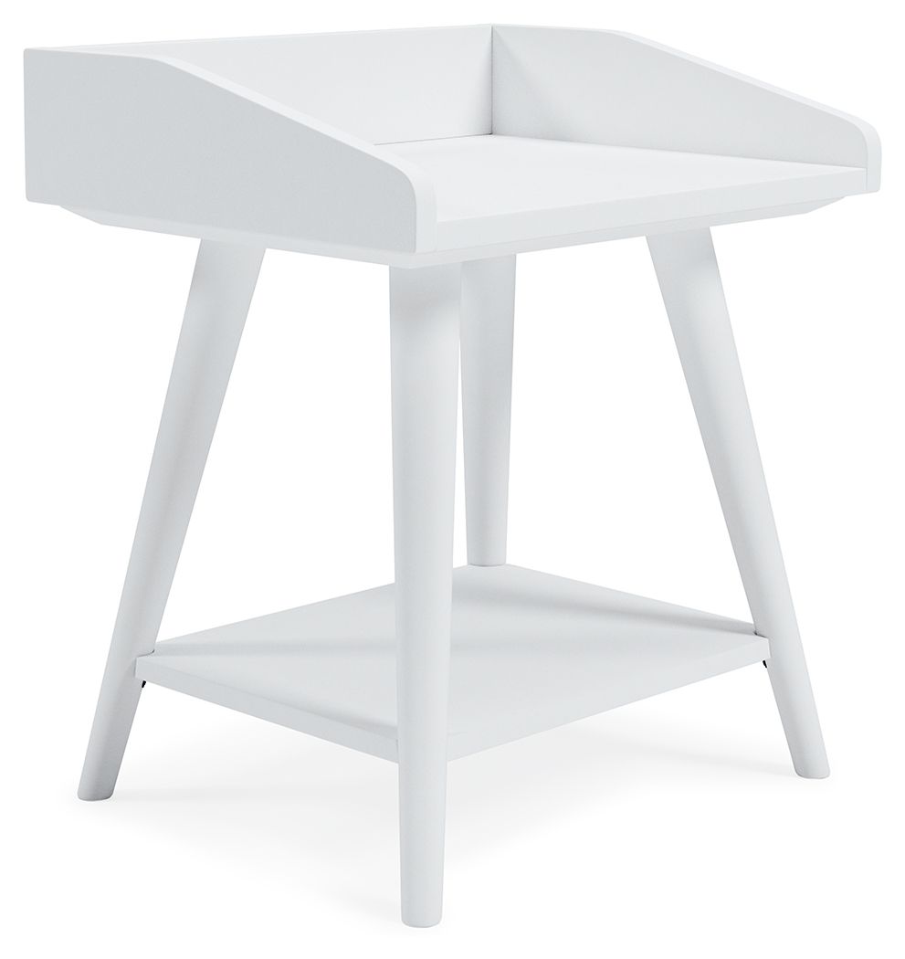 Display your decor with simple style on this accent table. Constructed of wood and engineered wood in a crisp, white finish, this table blends easily with your existing living room aesthetic or stands in as a kid-'s bedside table. A gallery rail top, unde