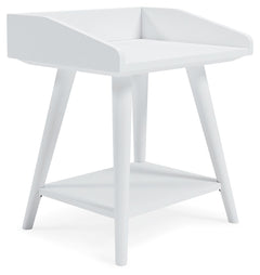 Display your decor with simple style on this accent table. Constructed of wood and engineered wood in a crisp, white finish, this table blends easily with your existing living room aesthetic or stands in as a kid-'s bedside table. A gallery rail top, unde