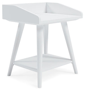 Display your decor with simple style on this accent table. Constructed of wood and engineered wood in a crisp, white finish, this table blends easily with your existing living room aesthetic or stands in as a kid-'s bedside table. A gallery rail top, unde