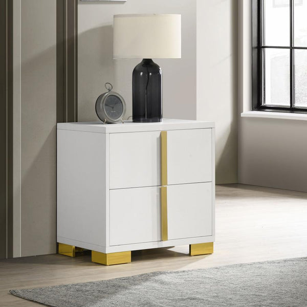  this two-drawer nightstand features 