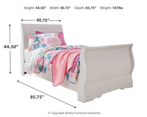 Anarasia - White - Twin Sleigh Bed