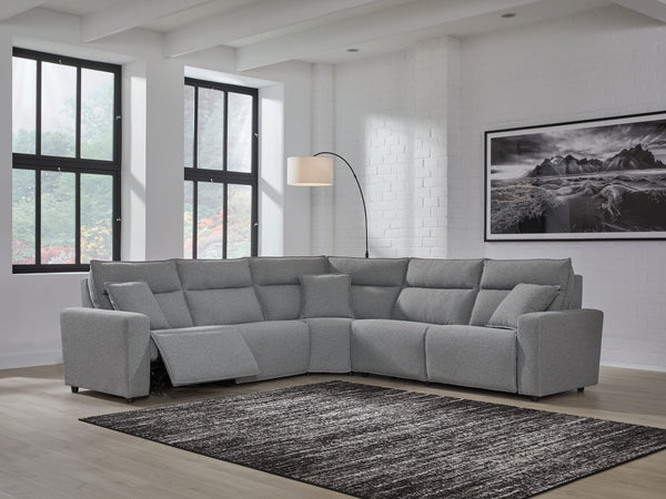 Modmax - Salt And Pepper - 5-Piece Power Reclining Sectional With RAF Zero Wall Power Recliner