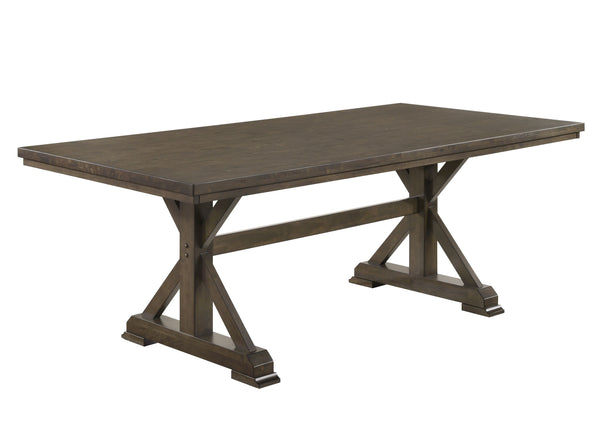  designed for both style and functionality. The beautifully crafted table features a robust trestle base