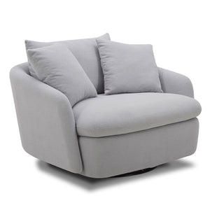  its generous proportions are ideal for snuggling and nestling deep for relaxation. Its rounded silhouette has low arms and is complemented by a back pillow and two comfort pillo