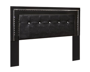 Rest easy. The luxurious look youâ€™ve been dreaming of is yours for the taking, at a price sure to put you at ease. This upholstered headboard brings a sense of old Hollywood with a contemporary flair. A deep, dark finish, faceted chrome-tone accents and