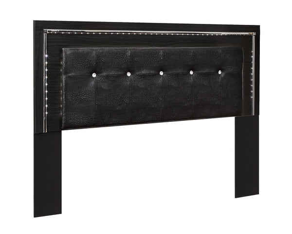 Rest easy. The luxurious look youâ€™ve been dreaming of is yours for the taking, at a price sure to put you at ease. This upholstered headboard brings a sense of old Hollywood with a contemporary flair. A deep, dark finish, faceted chrome-tone accents and