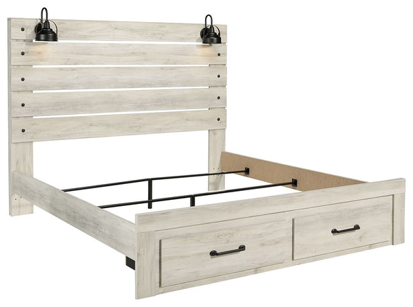 Cambeck - Whitewash - King Panel Bed with 2 Storage Drawers