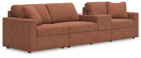 Looking cool and contemporary is great. But when it comes down to it, youâ€™re all about low-maintenance lounging. With the performance fabric on this sectional with console, cleaning spills is a breeze. Its customizable modular design caters to your ever