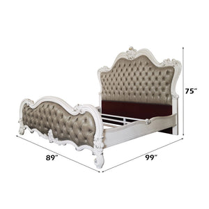 Versailles II - Eastern King Bed - Vintage Gray PU & Bone White Finsih