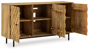  this accent cabinet adds a sophisticated aesthetic with diamond-patterned drawer fronts and a warm natural finish. It-'s gorgeous and ready to serve as a buffet or console.<br><br><b>Addi