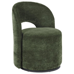 This contemporary swivel accent chair blends style and comfort, featuring luxurious velvet upholstery. Its curved silhouette and 360-degree rotation enhance versatile seating arrangements. Perfect for a living room corner or reading nook, it creates a plu