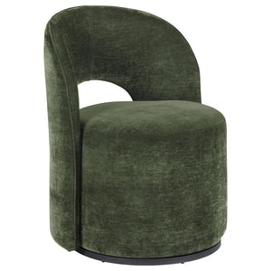 This contemporary swivel accent chair blends style and comfort, featuring luxurious velvet upholstery. Its curved silhouette and 360-degree rotation enhance versatile seating arrangements. Perfect for a living room corner or reading nook, it creates a plu