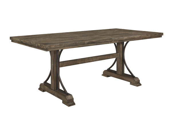  capturing the essence of reclaimed beauty. The intricate trestle base showcases fine craftsman