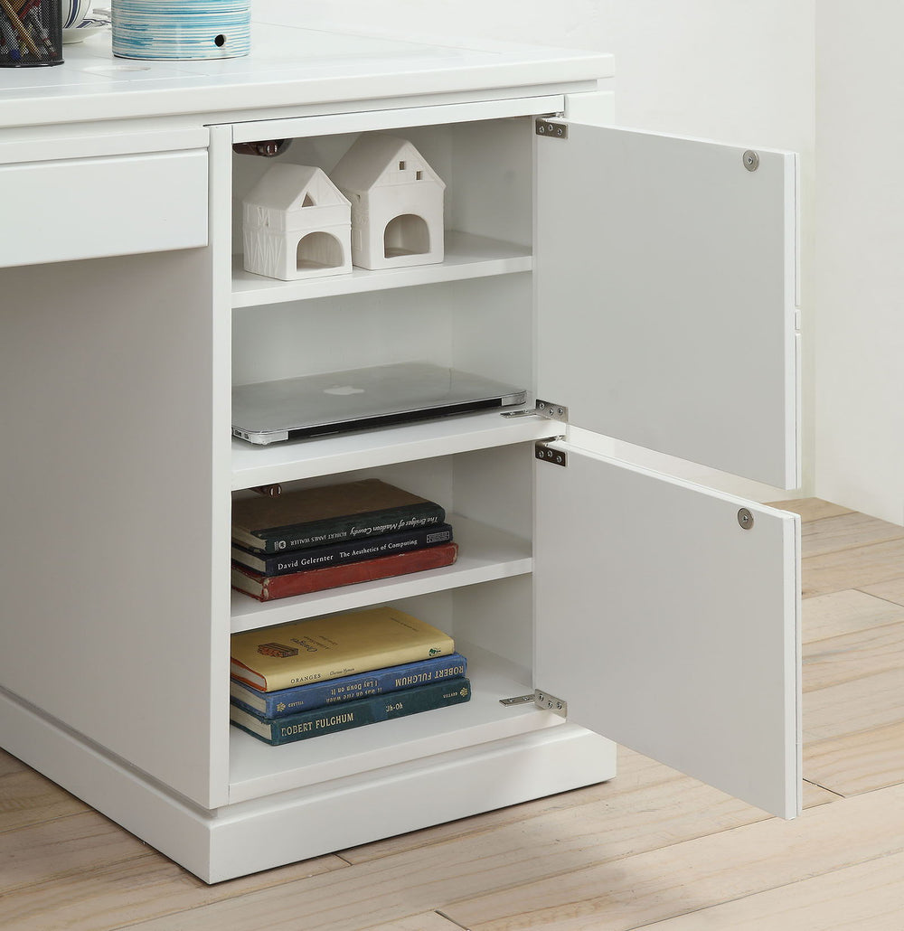 Create the ultimate workspace on a wall in your home. This arrangement boasts plenty of file storage and a workspace desk. Creating the appearance of built in cabinets is easier than ever with this modular collection.<br/><br/><b>Product Features</b><ul><