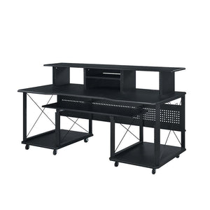  the Megara music desk is a great option for aspiring artists or producers. It offers plenty of mounting rack space for a lot of musical equipment. It features a pull-out keyboard tray and a smaller pull-out tray on the hutch f