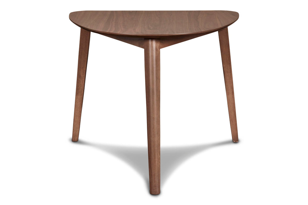 The Oscar Mid-Century Modern Small Dining Table is a stylish and practical solution for compact spaces. Crafted from a combination of solid Rubberwood and Walnut veneers, this corner dining table is built to last, ensuring durability and longevity. The ta