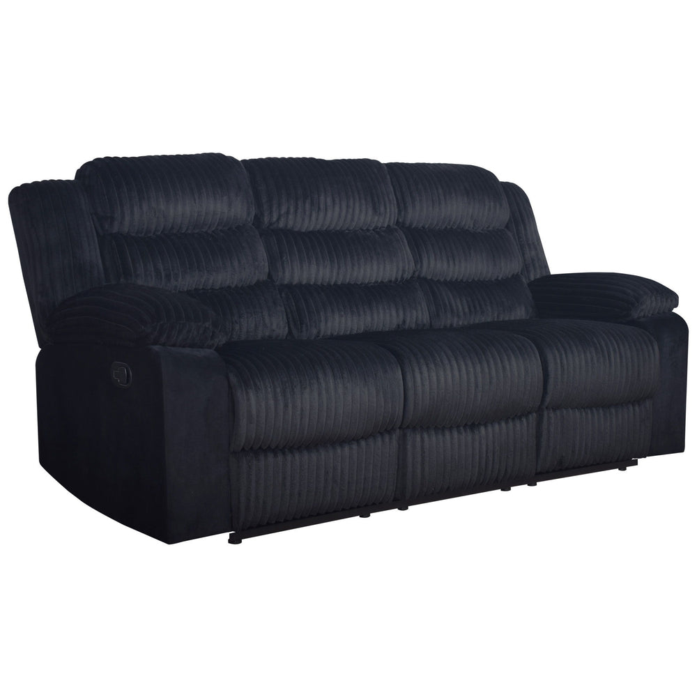The Willow Sofa blends quality construction and modern comfort, perfect for any living room. Built with hardwood and plywood frames and sturdy motion mechanisms for lasting durability. Wrapped in ultra-soft black 100% polyester fabric with a blankety-soft