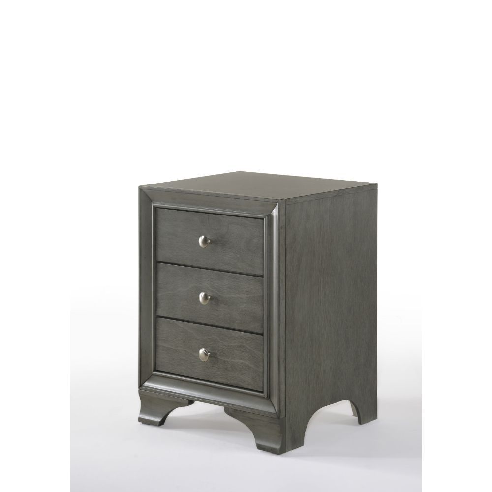 Edgy and elegant the Blaise Nightstand is where sweet dreams start. Its sturdy elm construction in gray oak finish and three ample Drawer make it the perfect place to store anything from love letters to stress-relieving lotions and potions. Bring home the