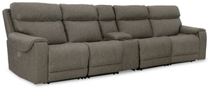 Destination: chic comfort. This power reclining sectional launches your living room into superior form with stellar attention to detail. Exemplifying attainable luxury, its handsome hue has an air of sophistication youâ€™ll long to lounge in. And when you