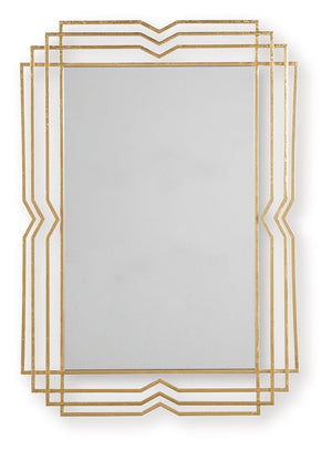 This eye-catching accent mirror elevates your home decor with its modern geometric design and glamorous gold foil finish. It-'s a stunning statement piece for an entryway, living room or bedroom, adding a touch of sophistication to brighten up your space.