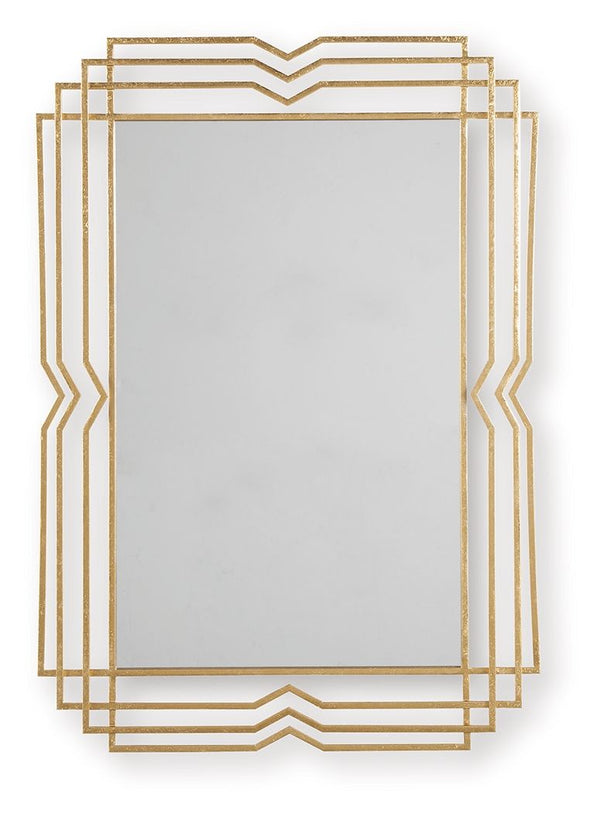 This eye-catching accent mirror elevates your home decor with its modern geometric design and glamorous gold foil finish. It-'s a stunning statement piece for an entryway, living room or bedroom, adding a touch of sophistication to brighten up your space.