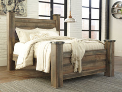 Giddy up your style. If youâ€™re a cowboy or cowgirl at heart, this queen poster bed matches your authentic sense of taste. Rustic finish, plank details and nailhead trim are an homage to reclaimed barn wood, making for a sophisticated look loaded with co