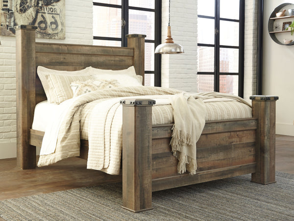 Giddy up your style. If youâ€™re a cowboy or cowgirl at heart, this queen poster bed matches your authentic sense of taste. Rustic finish, plank details and nailhead trim are an homage to reclaimed barn wood, making for a sophisticated look loaded with co