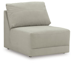 This armless chair is made with faux nubuck leather upholstery. Fully finished on all sides, it pairs with other items in the series to make a modular sectional.<br><br><b>Additional Dimensions</b><br><ul><li>Seat depth: 27-"</li><li>Seat height: 19-"</li