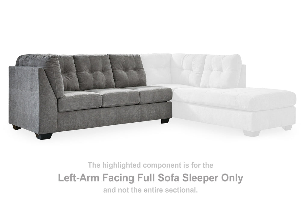This left-arm facing full sofa sleeper is made with polyester upholstery. Pairs with other items in the series to make a sectional.<br><br><b>Additional Dimensions</b><br><ul><li>Arm height: 38-"</li><li>Seat depth: 23-"</li><li>Seat height: 20-"</li><li>