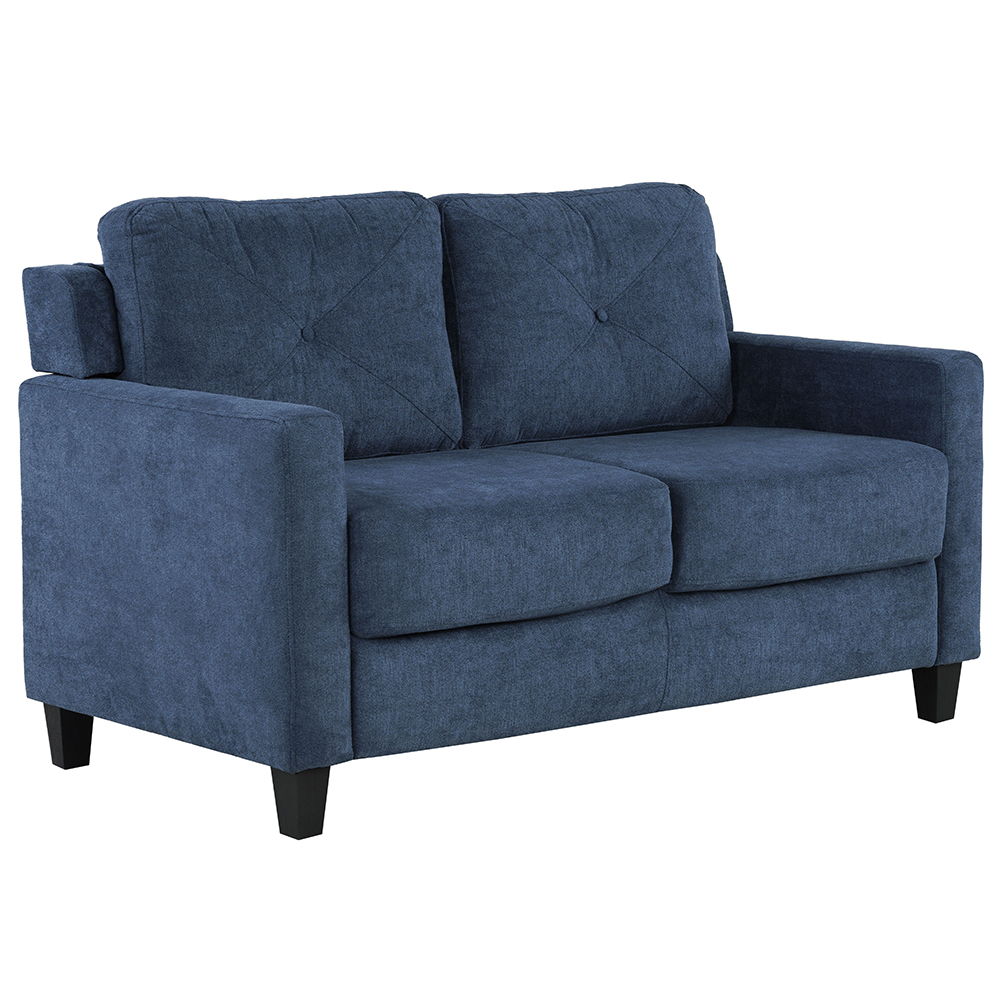 Experience ultimate comfort and style with Horatio navy Chenille sofa.The tight back and seat cushions ensure a comfortable seating experience, supported by pocket coil construction and a sturdy wooden inner frame. This set is perfect for creating a moder