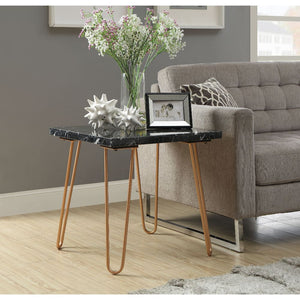 KD, Square End Table â€¢ No Storage: (Open Base) â€¢ Marble Top: Real Marble, Ply, Top Size: 1 Inch Thick (32mm), (Fixed Top/No Apron) â€¢ Metal Geometric Leg: Metal Tube<br/><br/><b>Product Features</b><ul><li>Occasional Table</li><li>NO Storage</li><li>