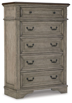 Cottage quaint styling and quality construction make this chest of drawers a dream come true. A two-tone finish provides rustic warmth, with an antiqued gray body and a rich, deep walnut on the top. Framed drawer fronts and dark bronze-tone hardware marry