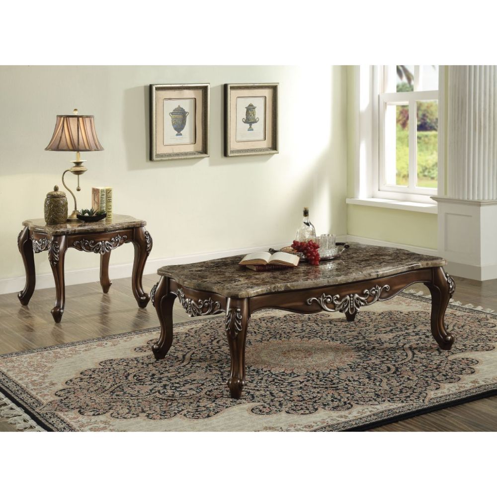 KD, Rectangular Leg Coffee Table (No Storage) â€¢ Scalloped Marble Top: Real Marble & MDF â€¢ Wooden Apron with Hand-Brushed Motifs: Poplar Wood â€¢ Wooden Queen Anne Legs: Poplar Wood â€¢<br/><br/><b>Product Features</b><ul><li>Rectangular Leg Coffee Tab