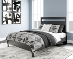If youâ€™re a fan of clean, crisp and contemporary interiors, rest assured this queen panel platform bed suits you. Its linear profile is enhanced with a matte black finish with subtle replicated wood grain. The headboard-'s peekaboo cutout adds a cut-abo