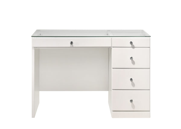 Morgan - Vanity Desk With Glass Top And LED Mirror - White