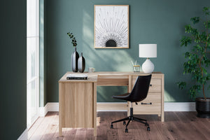  this desk and return with its two-tone finish and unique chevron pattern is sure to enhance the scheme of any home office. Spacious work surface and ample storag