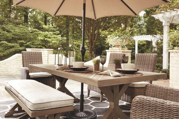 Beachcroft - Beige - RECT Dining Table w/Umb OPT