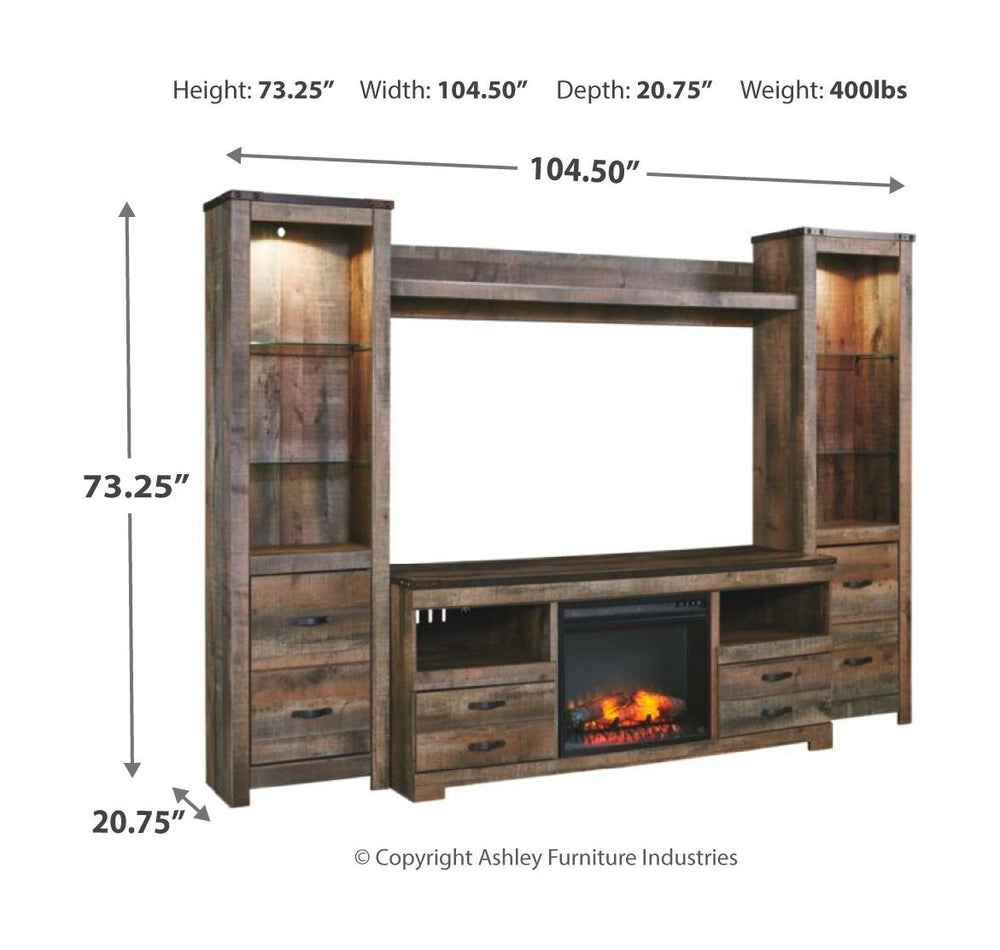 Entertain a rugged yet refined sense of style with this entertainment center. Rustic finish and plank-style details pay homage to reclaimed barn wood, while metal banding with nailhead accents infuses a touch of industrial cool. Ultra clean lines ensure a