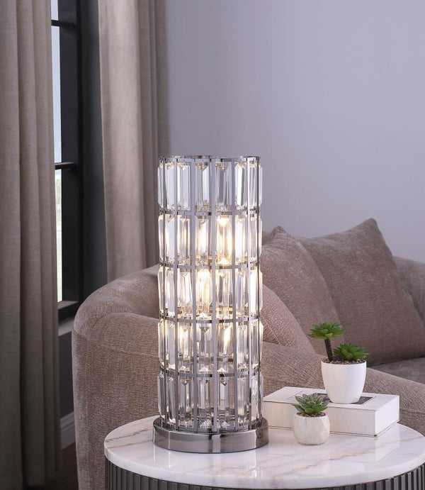  it offers glam elegance on a console or side table. Tucked within its column silhouette are three energy efficien
