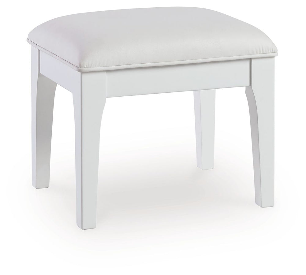 Transform your bedroom with this chic vanity stool. A bright white lacquer finish and sumptuous upholstery give this inviting seat a look all its own, adding a touch of understated glamour to your sophisticated sanctuary.<br/><br/><b>Product Features</b><