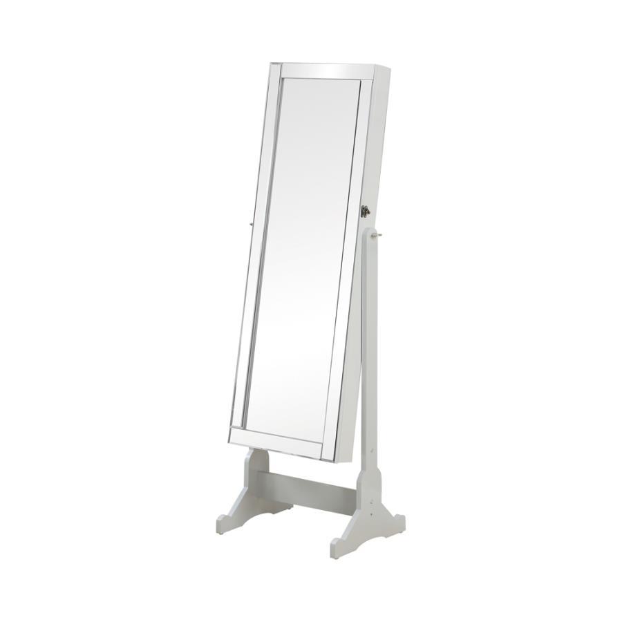 This impressive jewelry Cheval mirror is more than just a pretty face. At almost five feet tall, this tilting mirror has enough mirror space to ensure that you can check your outfit from head to toe. It opens up to storage space consisting of three lower 