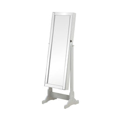 This impressive jewelry Cheval mirror is more than just a pretty face. At almost five feet tall, this tilting mirror has enough mirror space to ensure that you can check your outfit from head to toe. It opens up to storage space consisting of three lower 