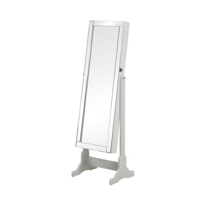 This impressive jewelry Cheval mirror is more than just a pretty face. At almost five feet tall, this tilting mirror has enough mirror space to ensure that you can check your outfit from head to toe. It opens up to storage space consisting of three lower 