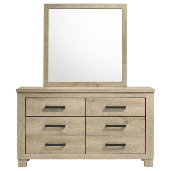 Oakglen - 6-Drawer Bedroom Dresser And Mirror - Weathered Oak