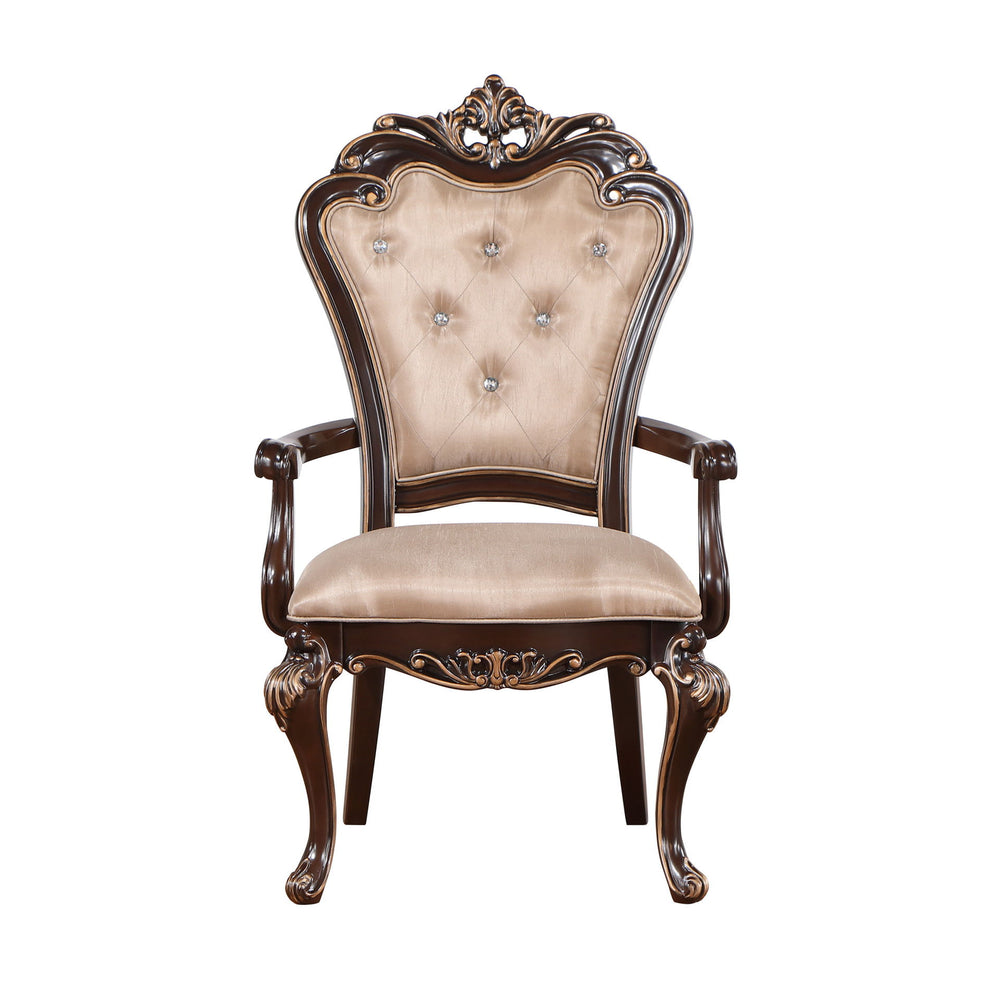 The Royal Classics Constantine Dining Arm Chairs (Set of 2) in cherry are a stunning combination of heirloom quality and classic design, making them a perfect addition to your dining room. Expertly crafted from solid pine and premium fancy face birch vene
