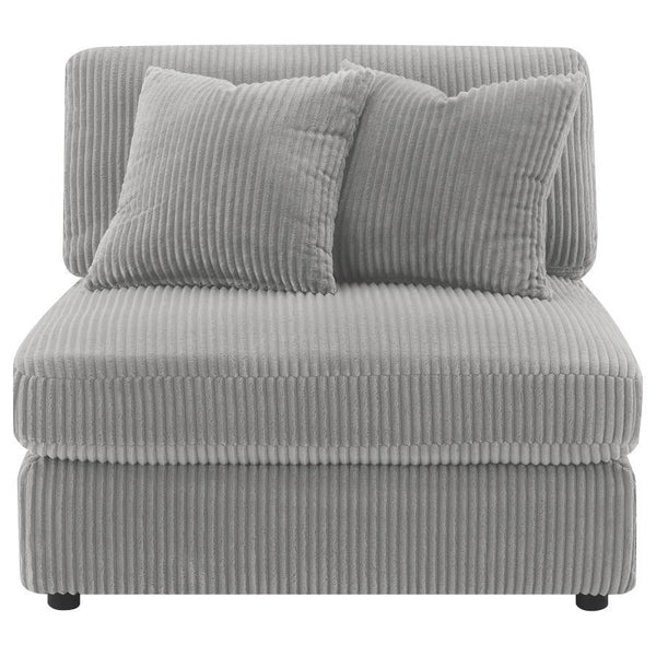  it features soft cushions and wide wale corduroy style upholstery in a soft neutral hue