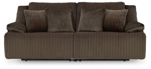 Experience unparalleled comfort with this reclining sectional loveseat. Itâ€™s a stylish and invitingly soft lookâ€”made all the more appealing by cozy corduroy cushions that feel great and add a touch of texture. The rich chocolate brown upholstery effor