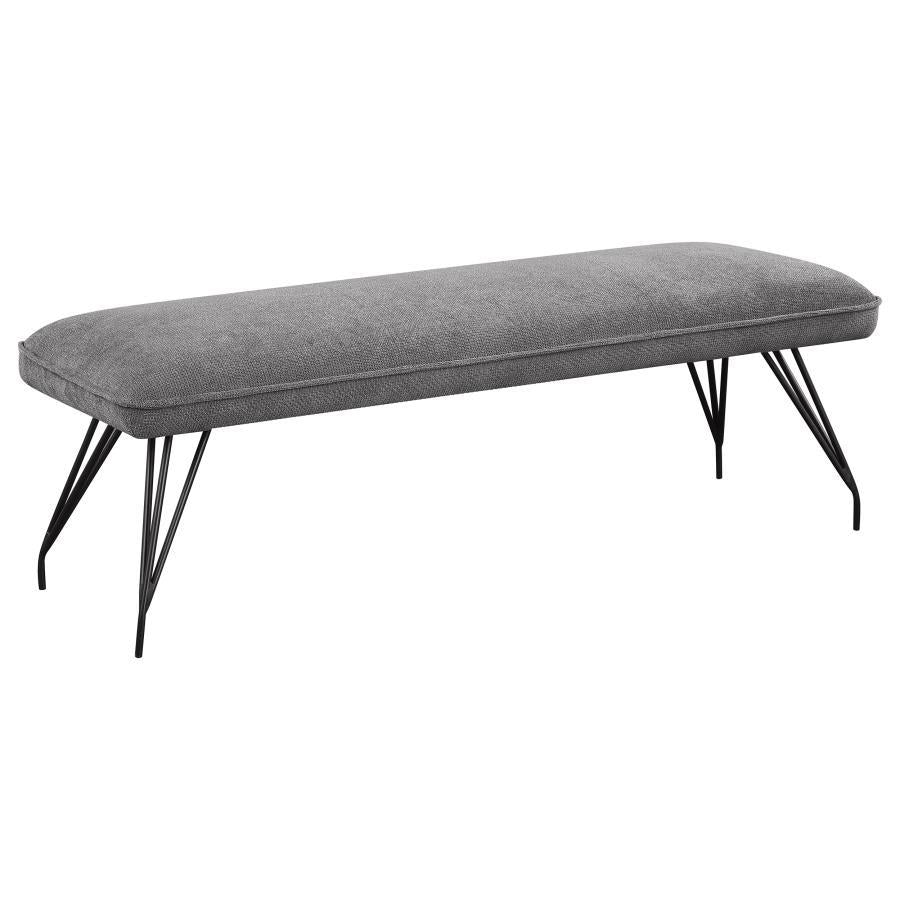 Put the finishing touches on your kitchen or dining room table with this mid-century inspired modern dining bench. Offering vintage appeal, it features splayed, hairpin style legs that bring both lightness and familiarity. The long, backless bench seat is