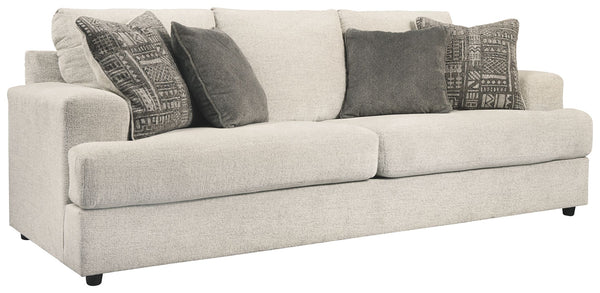  giving you elongated plushness and deep seating. And the chunky chenille fabric satisfies 