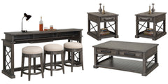 Inspired by the rustic beauty of America-'s greatest landscapes, this stunning Cocktail Table from the Sundance collection makes and eye-catching addition to a room. Its classic silhouette is highlighted with a hand-applied, multi-step finish in Smokey Gr